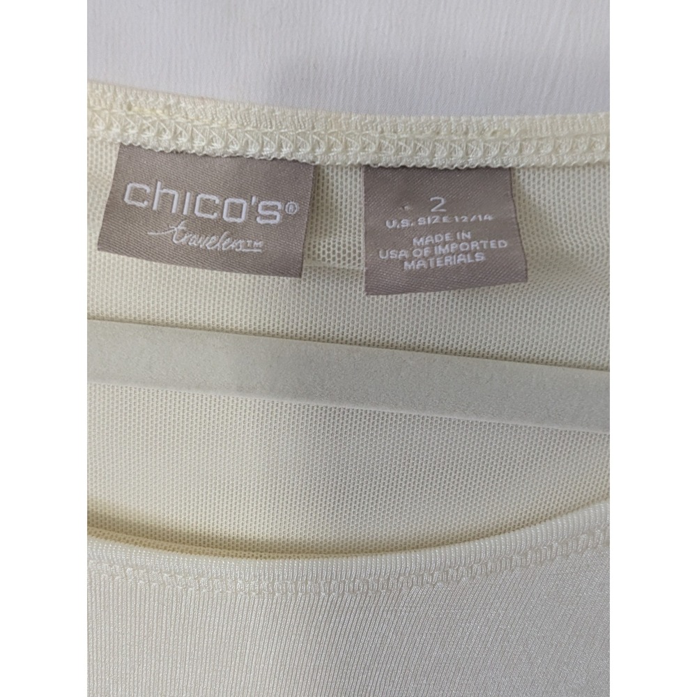 Chico's Travelers Tunic Top Womens 2 L Cream Pleated Asymmetrical Hem Minimalist - Picture 4 of 8